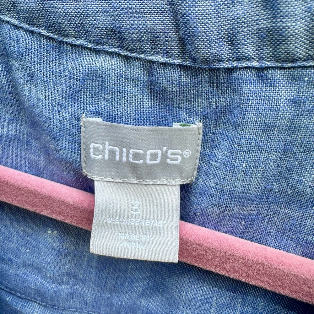 Chico’s ✨ Beaded Linen-Blend Dress ✨ Chambray Blue ✨ Size 3/XL - Picture 5 of 16
